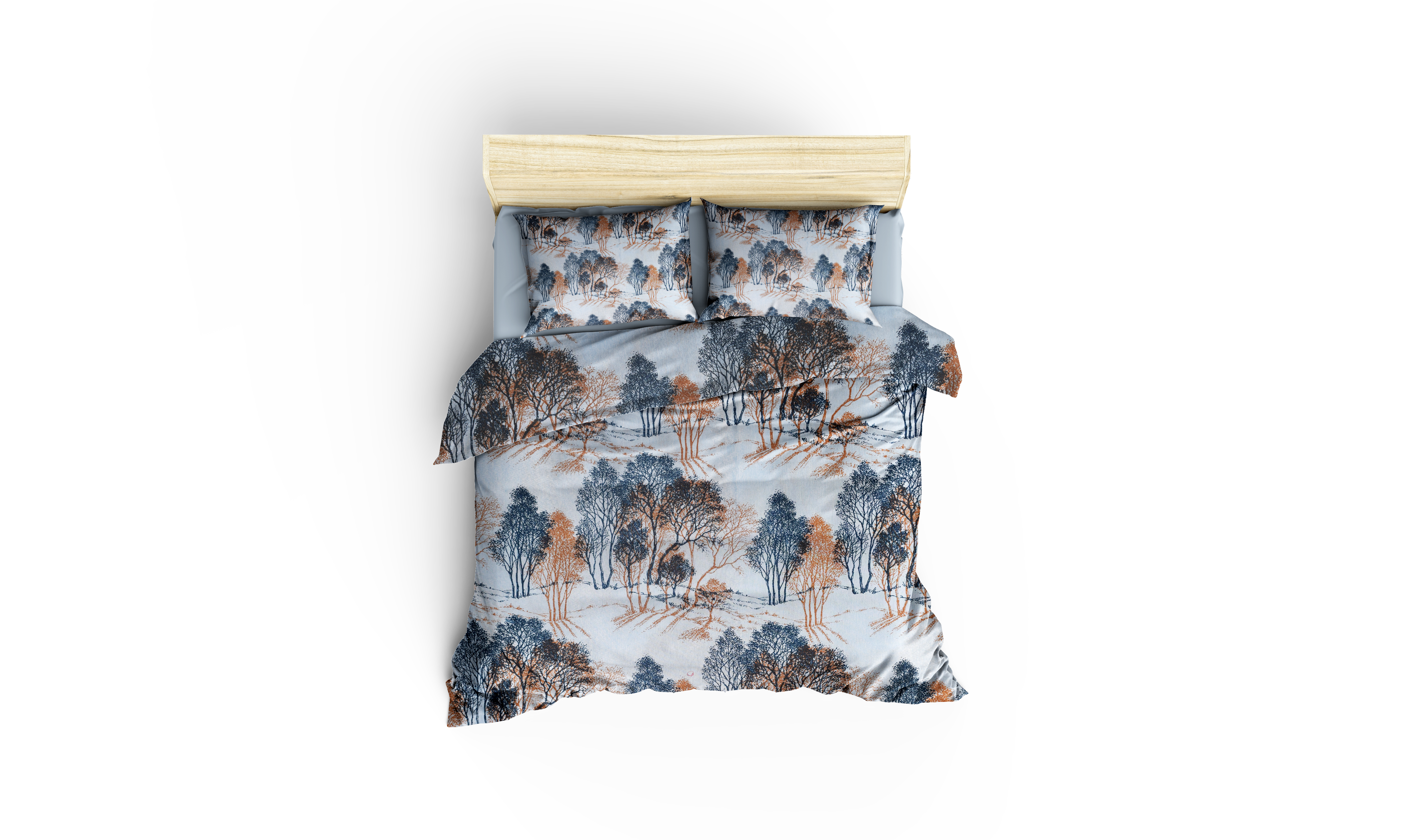 Mavi Ağaç Desenli Pamuklu Nevresim Takımı | Lastikli Çarşaflı