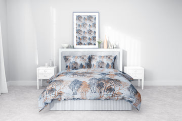 Mavi Ağaç Desenli Pamuklu Nevresim Takımı | Lastikli Çarşaflı