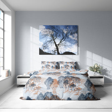 Mavi Ağaç Desenli Pamuklu Nevresim Takımı | Lastikli Çarşaflı