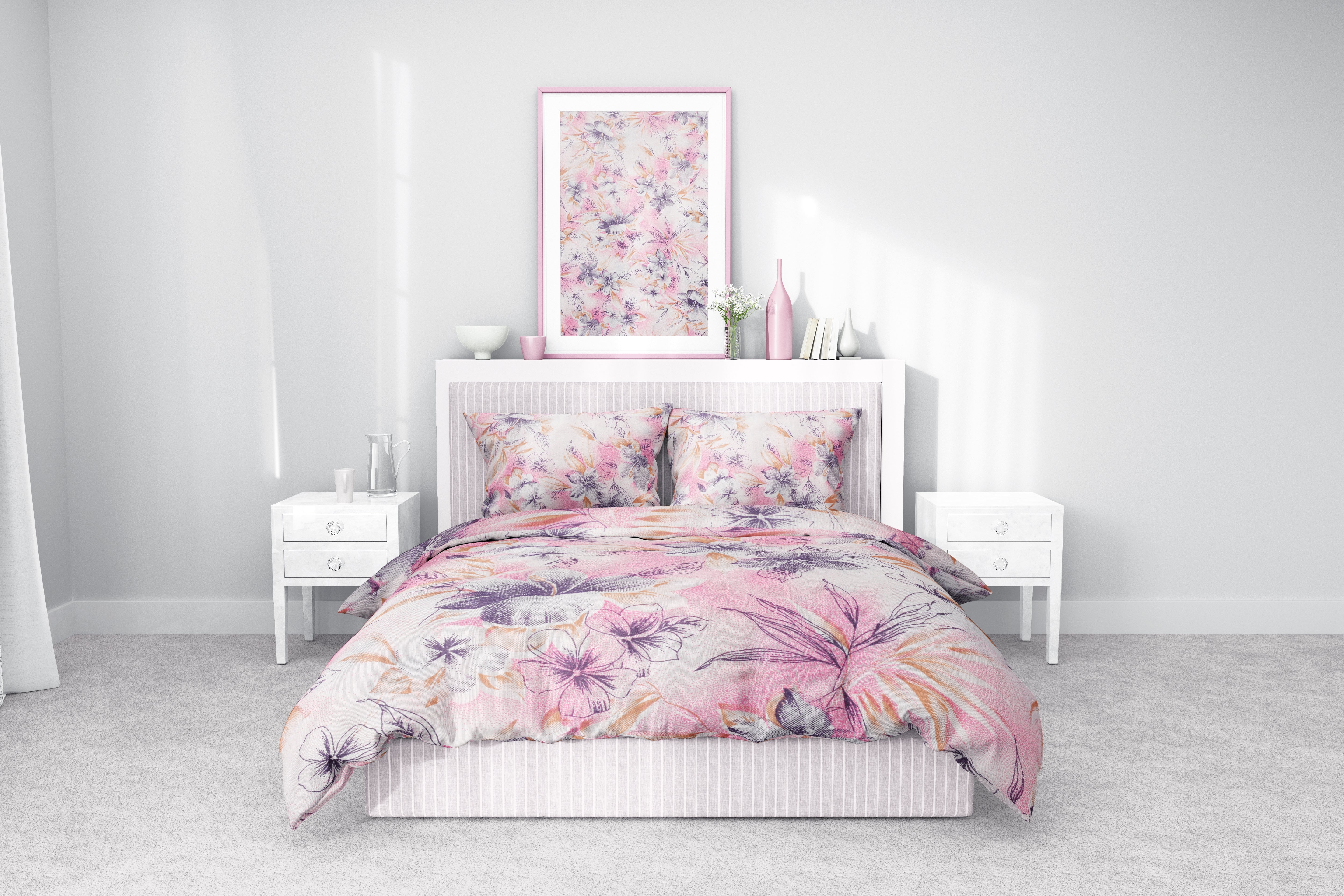 Pastel Çiçek Desenli Pamuklu Nevresim Takımı | Lastikli Çarşaflı