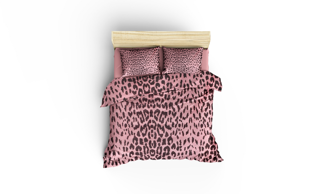 Pembe Leopar Desenli Pamuklu Nevresim Takımı | Lastikli Çarşaflı