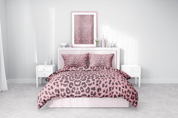 Pembe Leopar Desenli Pamuklu Nevresim Takımı | Lastikli Çarşaflı