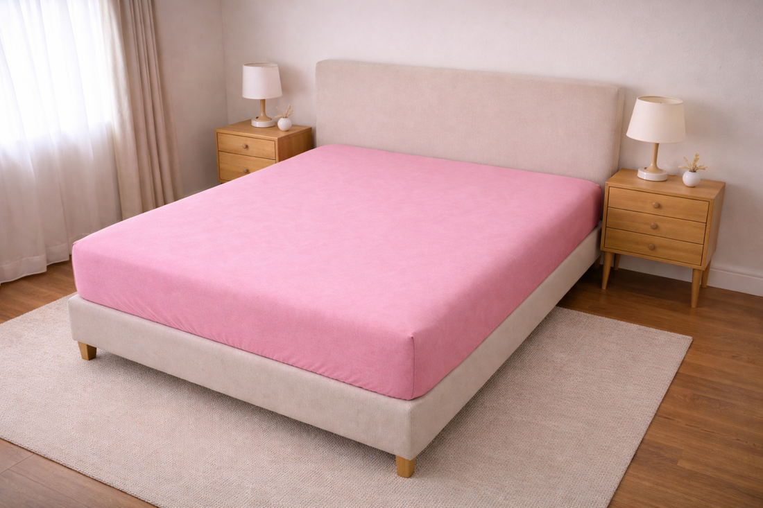 Düz Pembe Lastikli Çarşaf