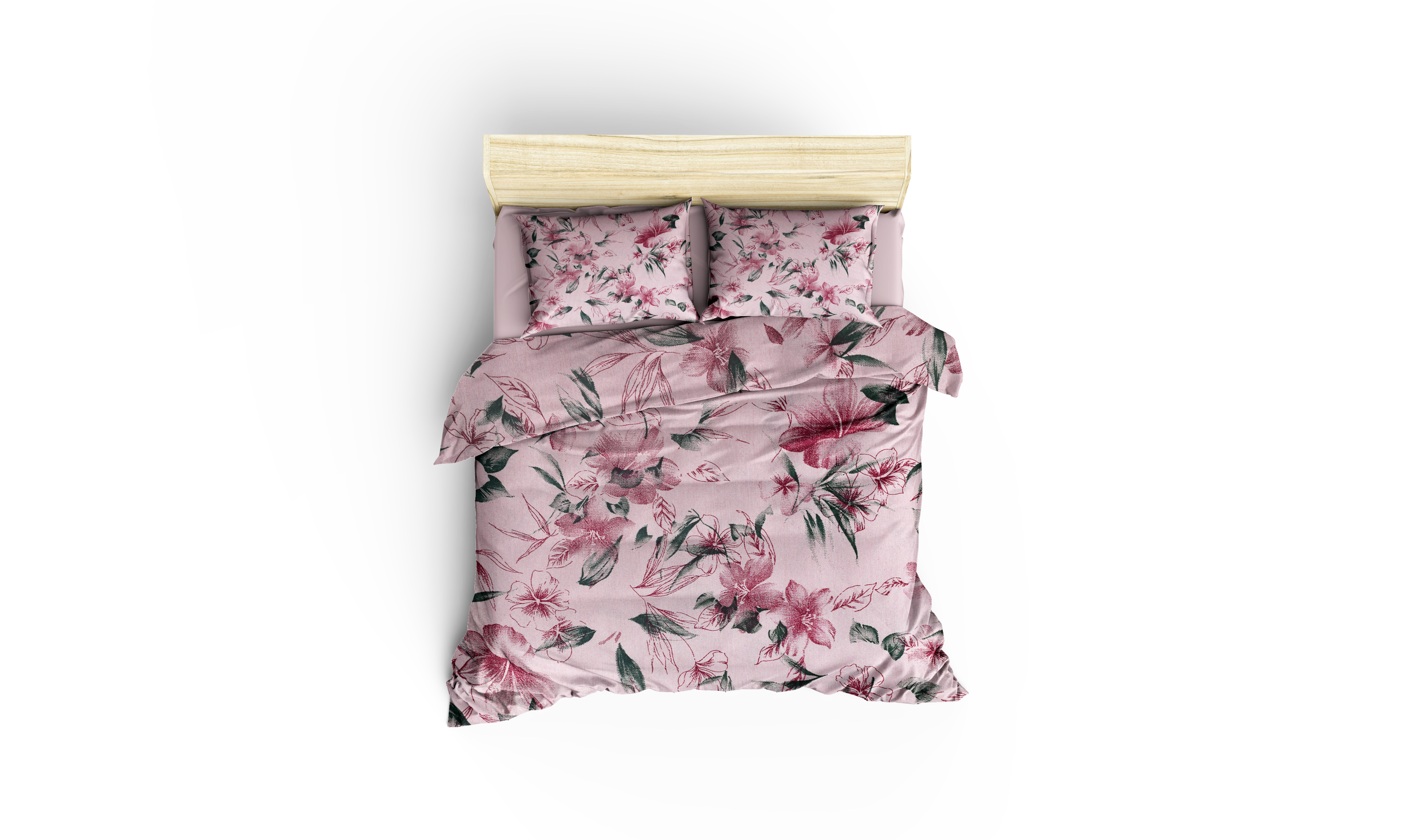 Pudra Pembe Çiçek Desenli Pamuklu Nevresim Takımı | Lastikli Çarşaflı