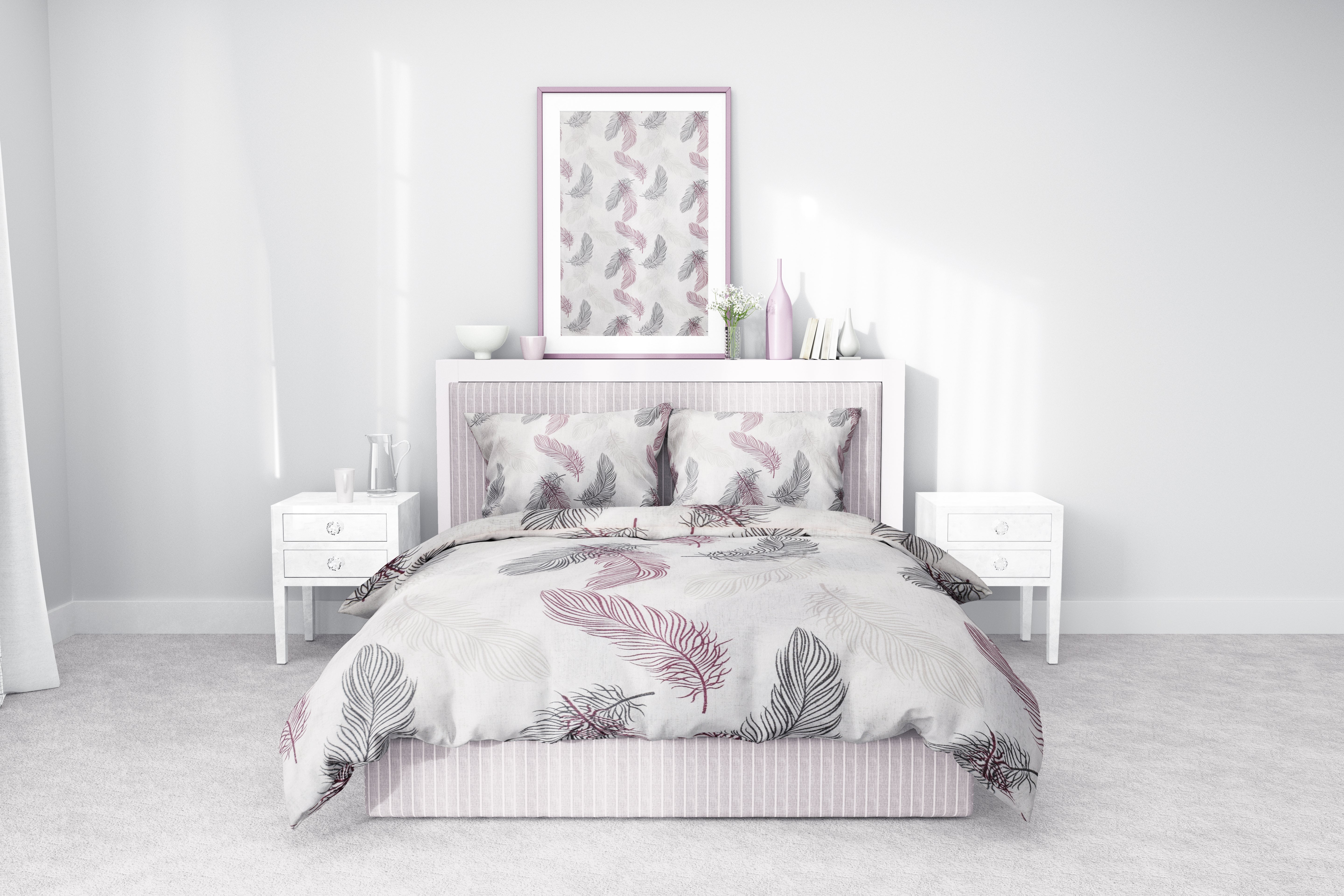 Pudra Tüy Desenli Pamuklu Nevresim Takımı | Lastikli Çarşaflı