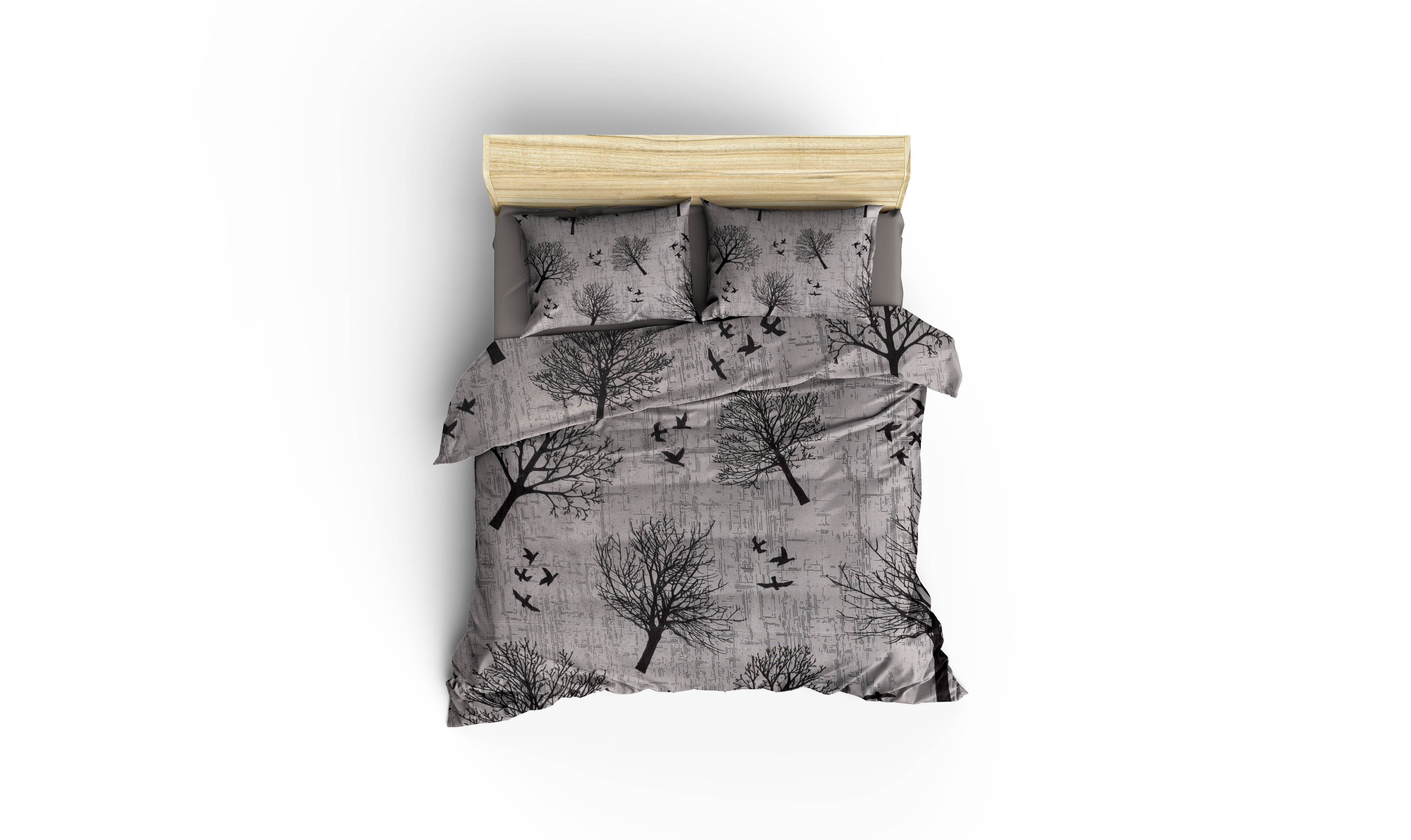 Siyah Ağaç Desenli Pamuklu Nevresim Takımı | Lastikli Çarşaflı