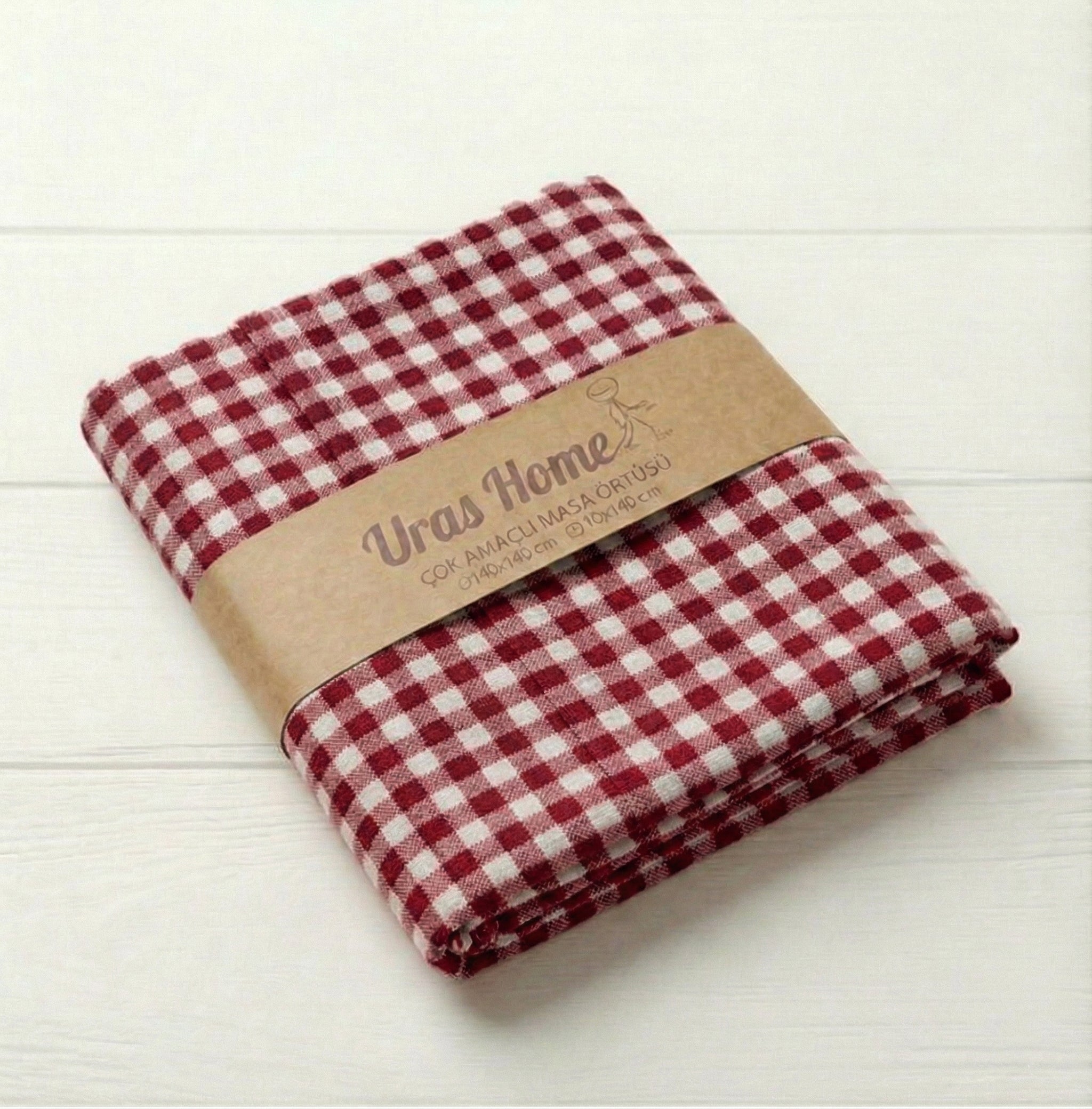 Kırmızı Beyaz Pötikare Desenli Pamuklu Masa Örtüsü