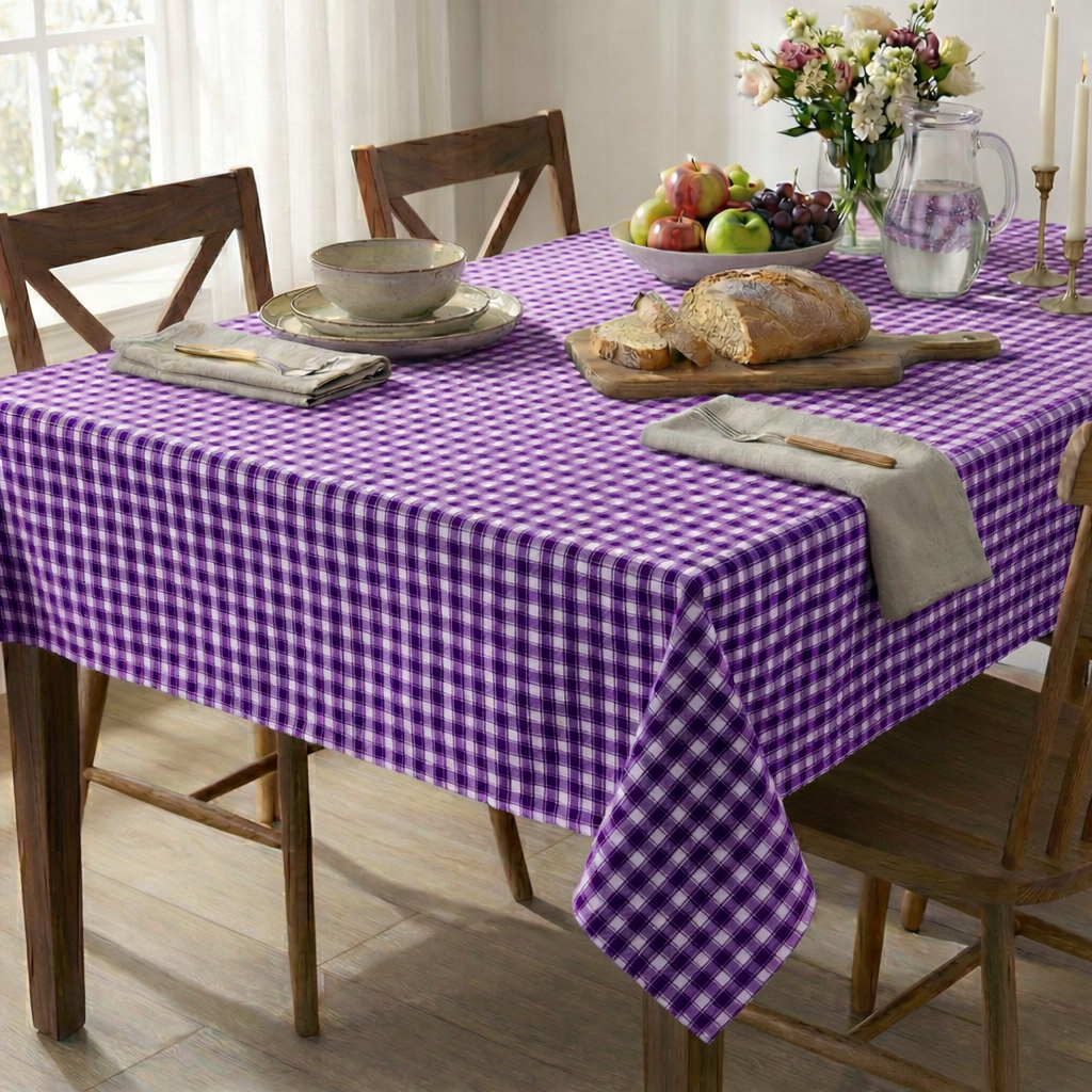 Mor Beyaz Pötikare Desenli Pamuklu Masa Örtüsü