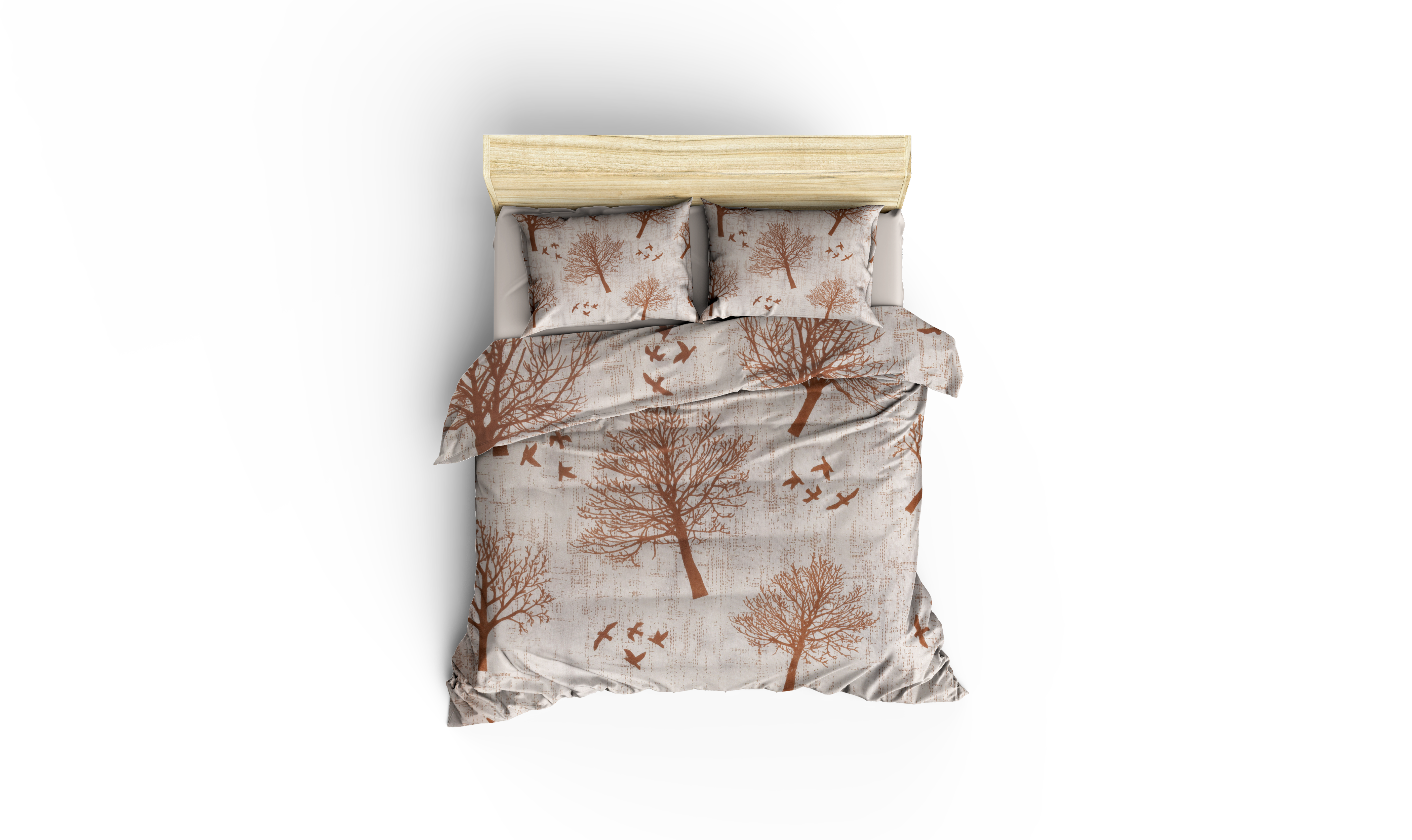 Toprak Tonlarında Ağaç Desenli Pamuklu Nevresim Takımı | Lastikli Çarşaflı