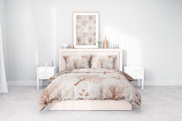 Toprak Tonlarında Ağaç Desenli Pamuklu Nevresim Takımı | Lastikli Çarşaflı